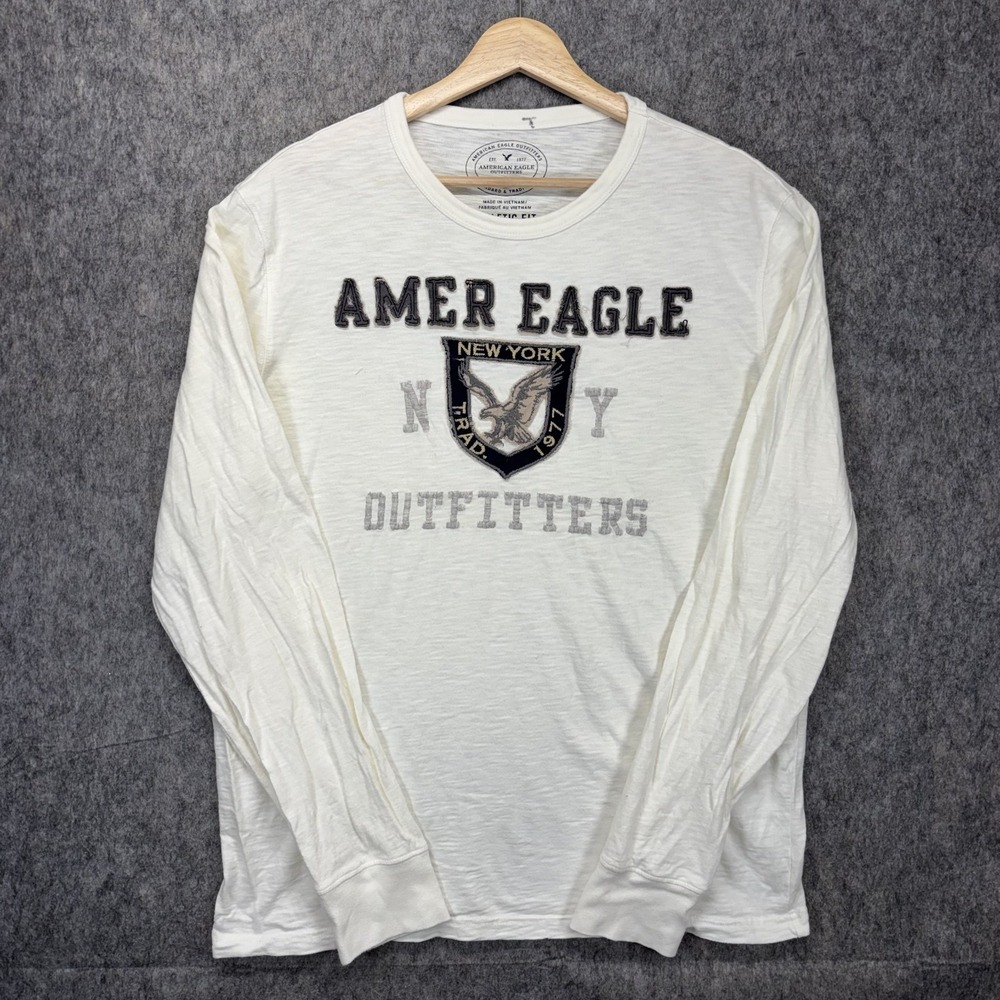 Vintage Y2K American Eagle Long Sleeve T-Shirt Men's Large White Mall